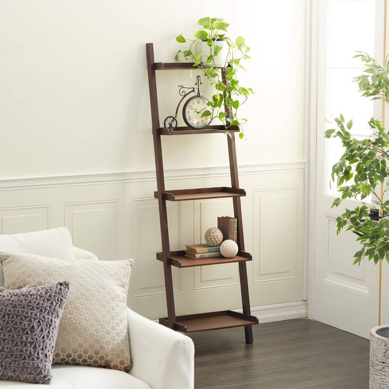 70" Farmhouse Wooden Ladder Shelf Brown - Olivia & May