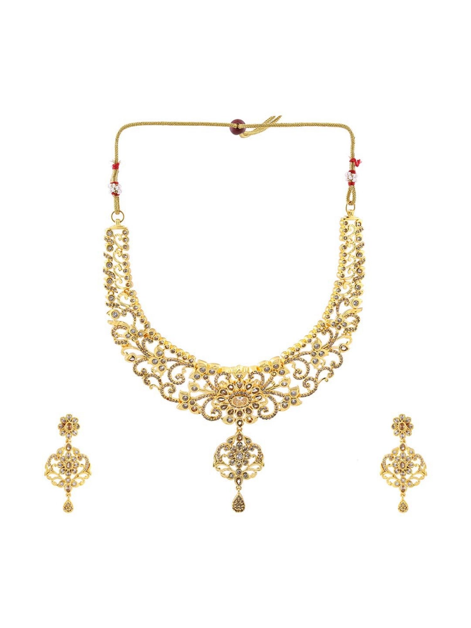 Estele Gold-Plated CZ Arcadia Designer Bridal Necklace Combo Set for Women