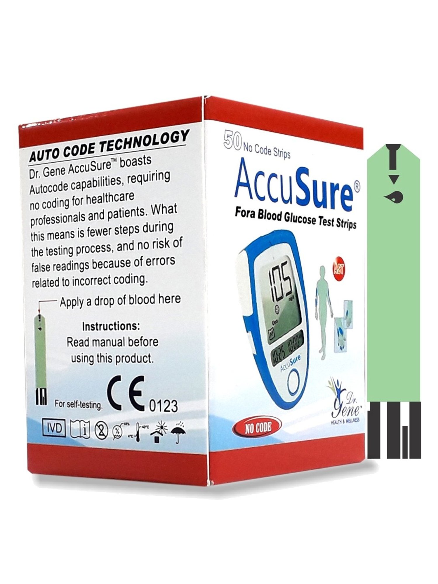 AccuSure Glucometer Test Strips, 50 Strips (Only Strips)