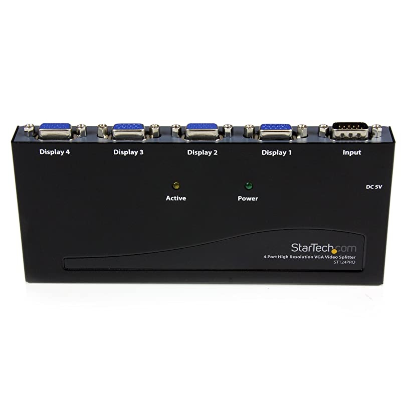 com 4-Port VGA Video Splitter - 300 MHz- VGA Splitter - 4 port - 2048x1536 @ 80Hz (ST124PRO) Black