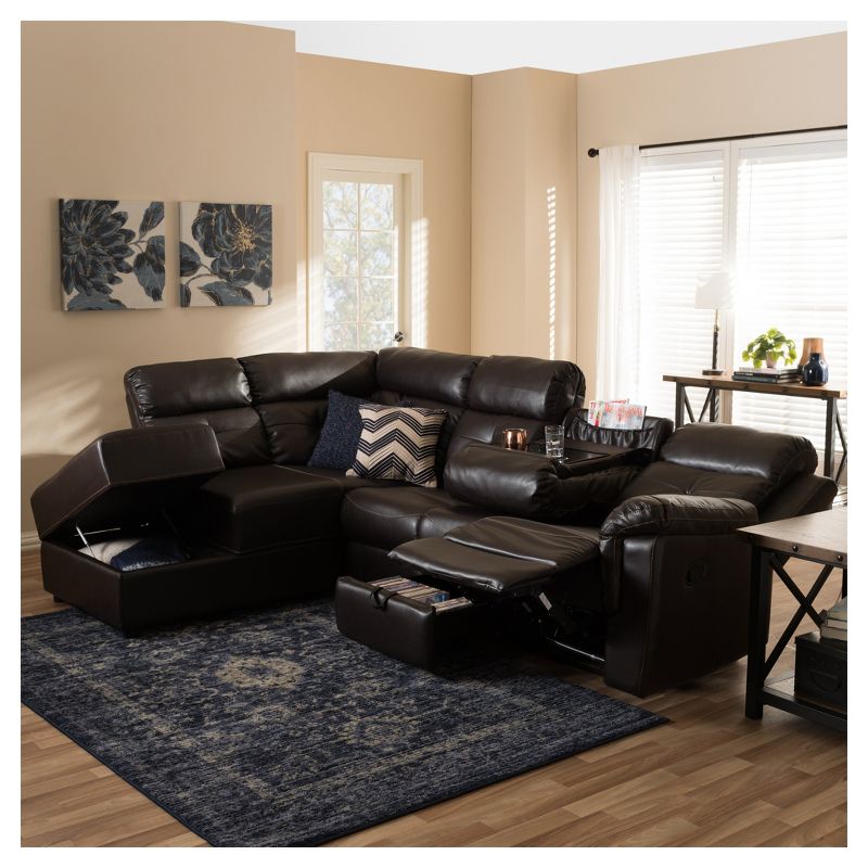 2pc Roland Modern and Contemporary Faux Leather Sectional with Recliner and Storage Chaise Black - Baxton Studio