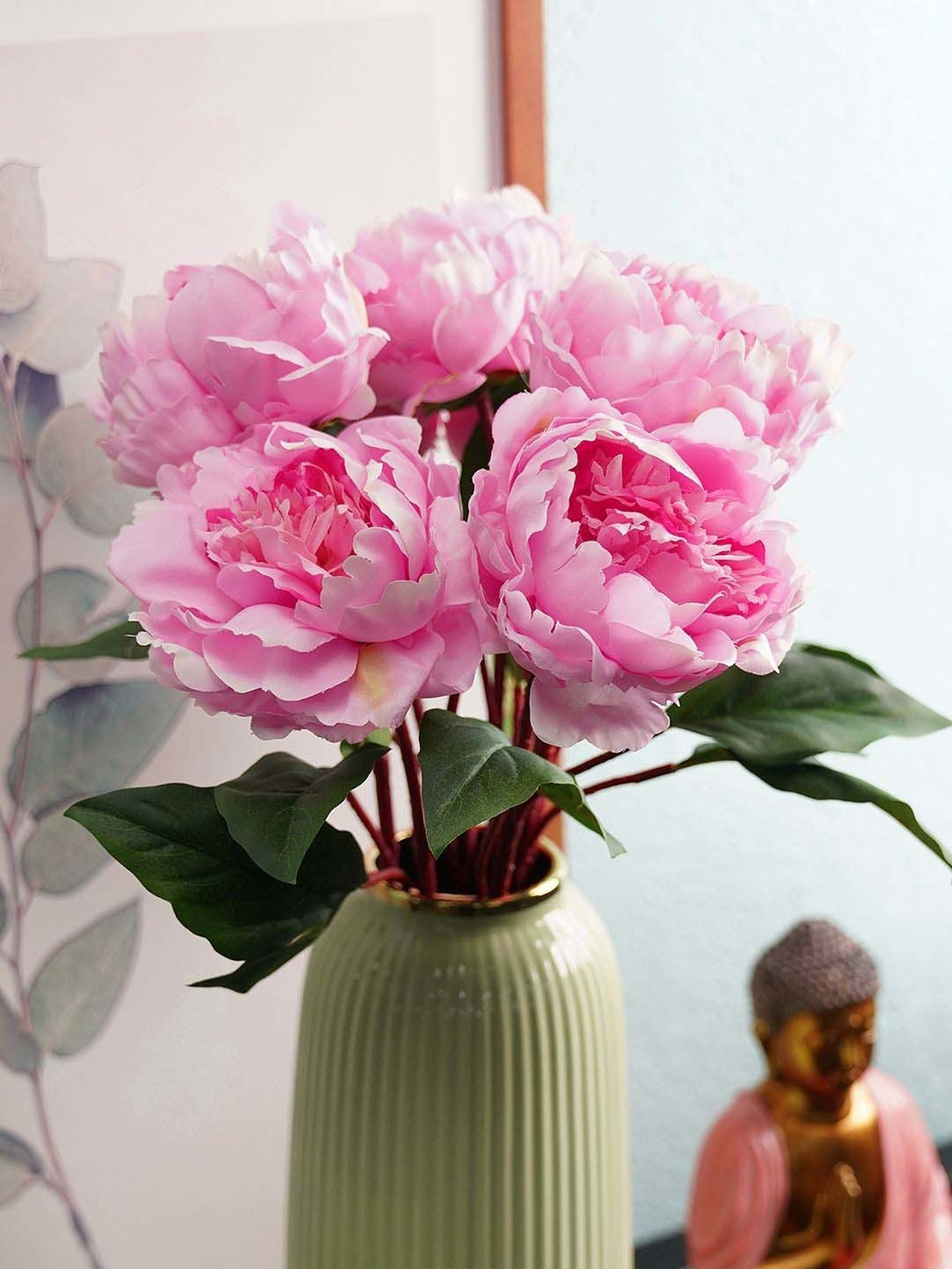 Pure Home and Living Light Pink Plastic Artificial Peony Flower Stem
