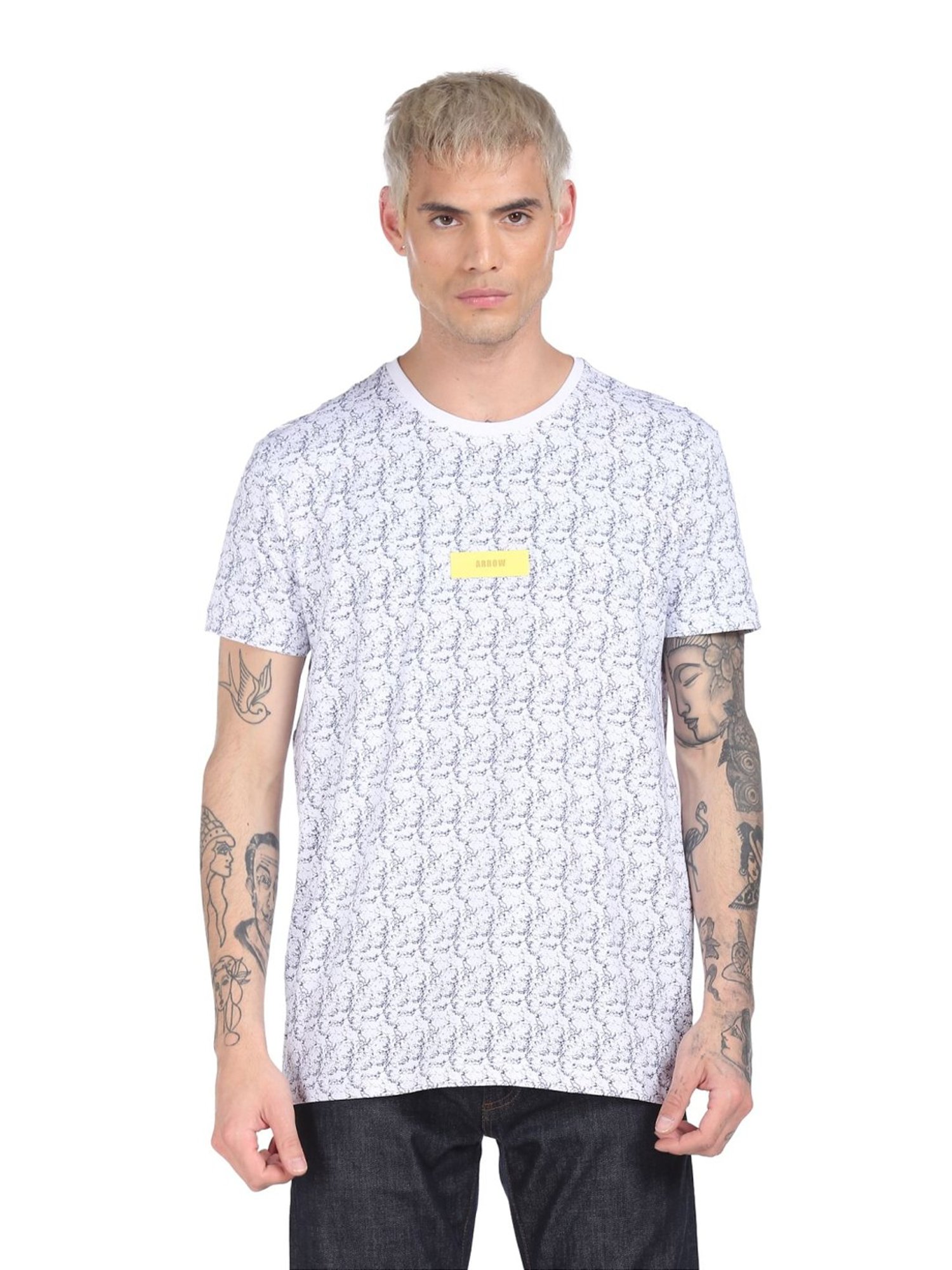Arrow White Cotton Regular Fit Printed T-Shirts