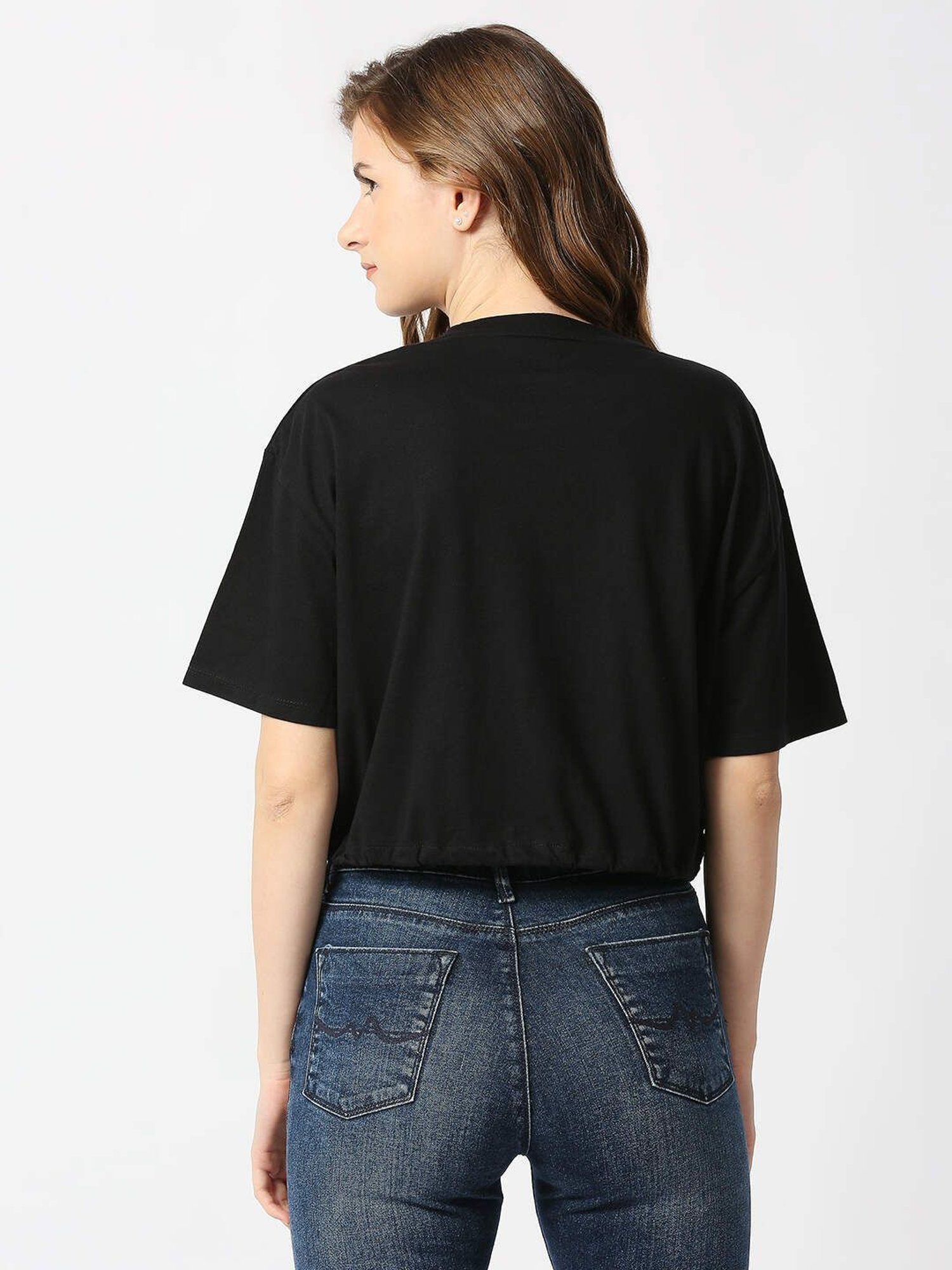Pepe Jeans Black Cotton Graphic Print Top