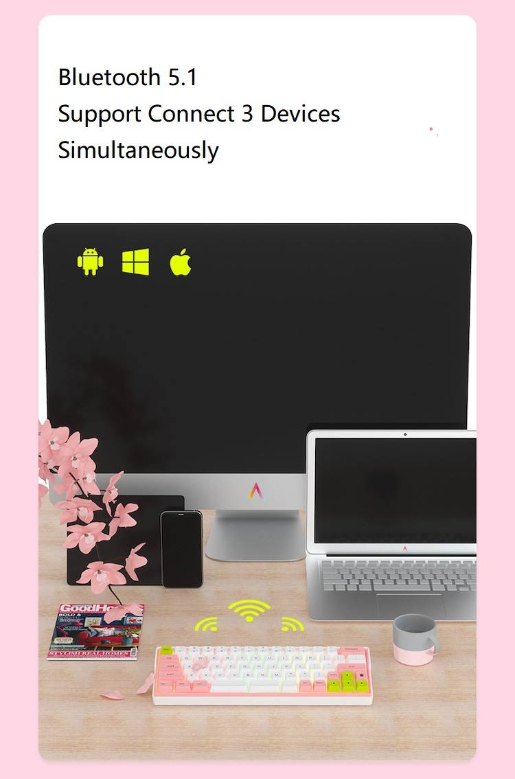 KEMOVE Snowfox Bluetooth 5.1 Wireless/Wired 60% Mechanical Keyboard - RGB Backlit 61 Keys Keyboard - Hot Swappable, PBT Keycap, Full Keys Programmable - White (Gateron Mechanical Switch)