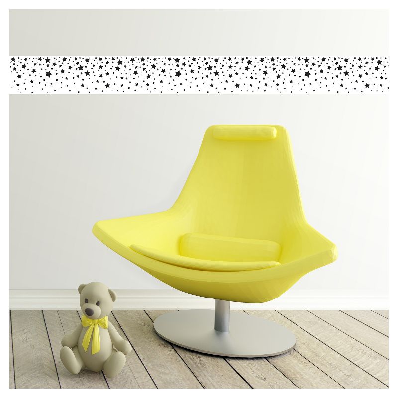 Tempaper Kids' Falling Stars Self-Adhesive Removable Borders Wallpaper White/Black