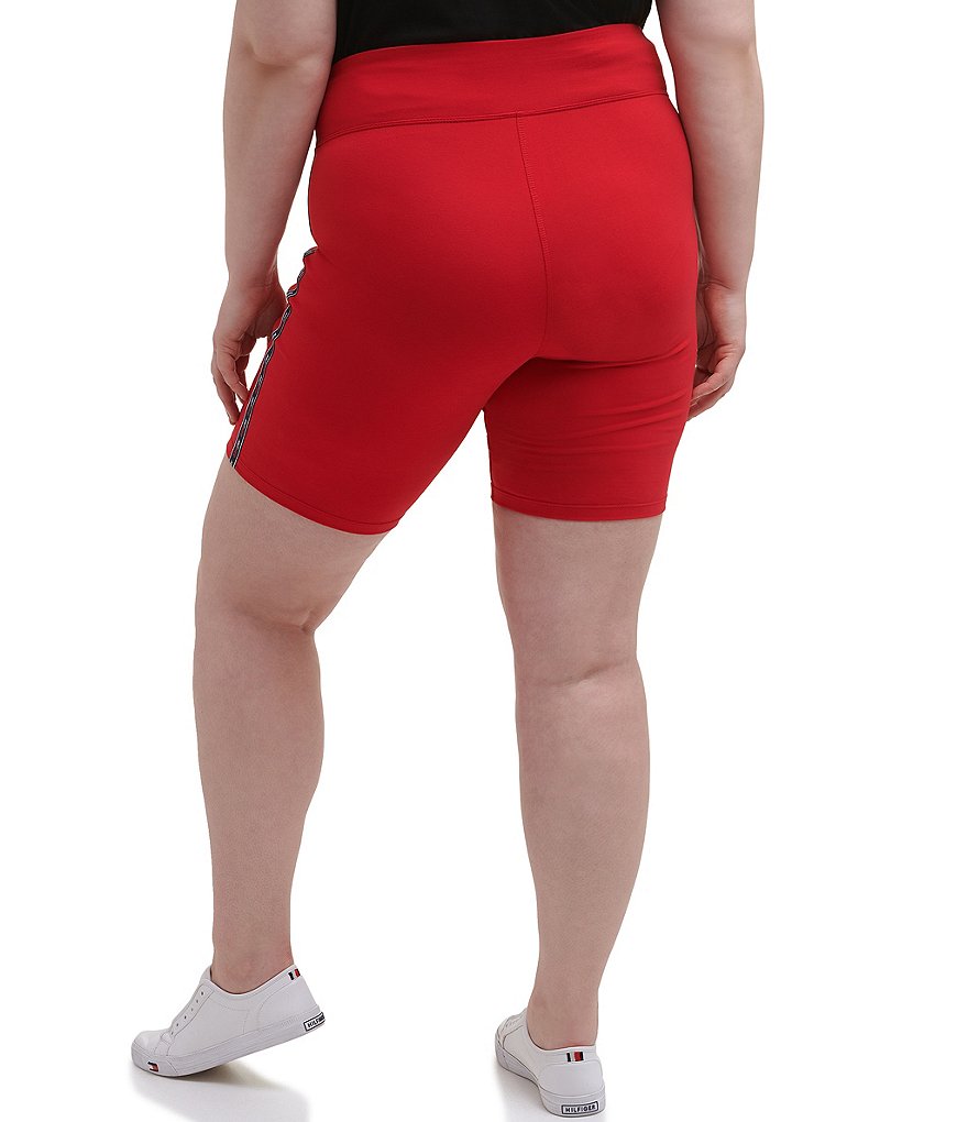 Tommy Hilfiger Sport Plus Size High Rise Full Length Logo Taping 9#double; Active Biker Shorts