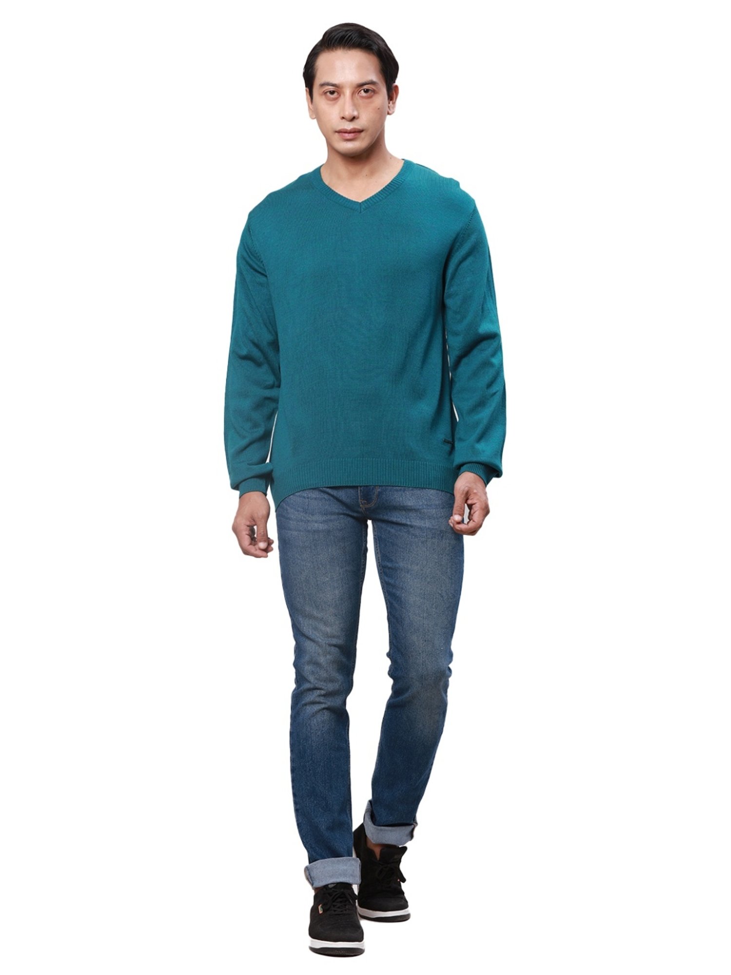 Park Avenue Teal Regular Fit Sweater