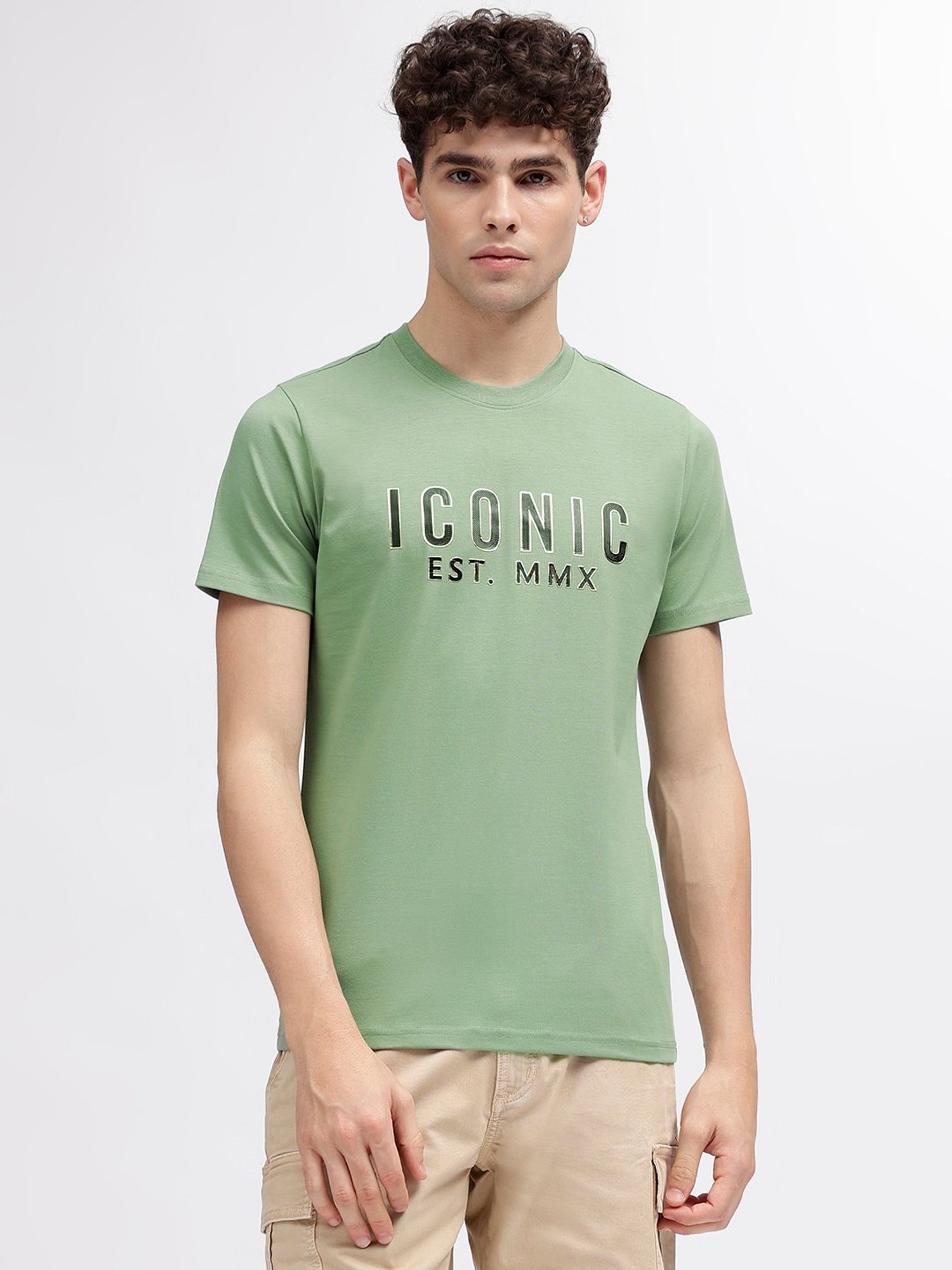 Iconic Men Typography Regular Fit Cotton T-shirt