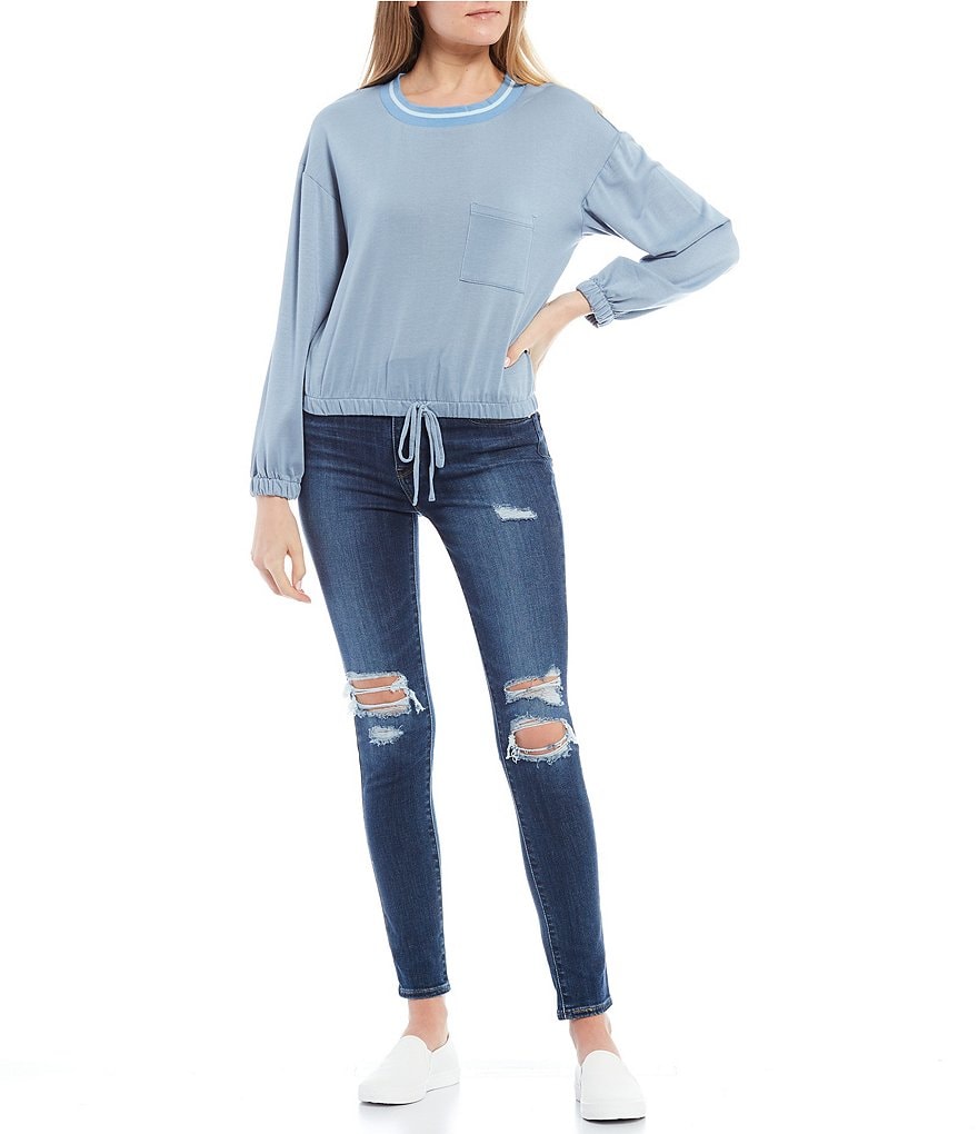 Moa Moa Long-Sleeve Ringer Tie-Bottom Hem Top