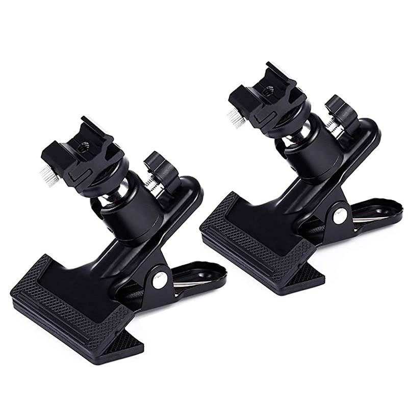 Flash Hot Shoe Heavy Duty Clip Clamp Flash Reflector Holder Mount with 360&deg; Swivel Ball Head Standard 14quot Screw for Light Stand Bracket DSLR Camera Flash Speedlite Tripod2Pack