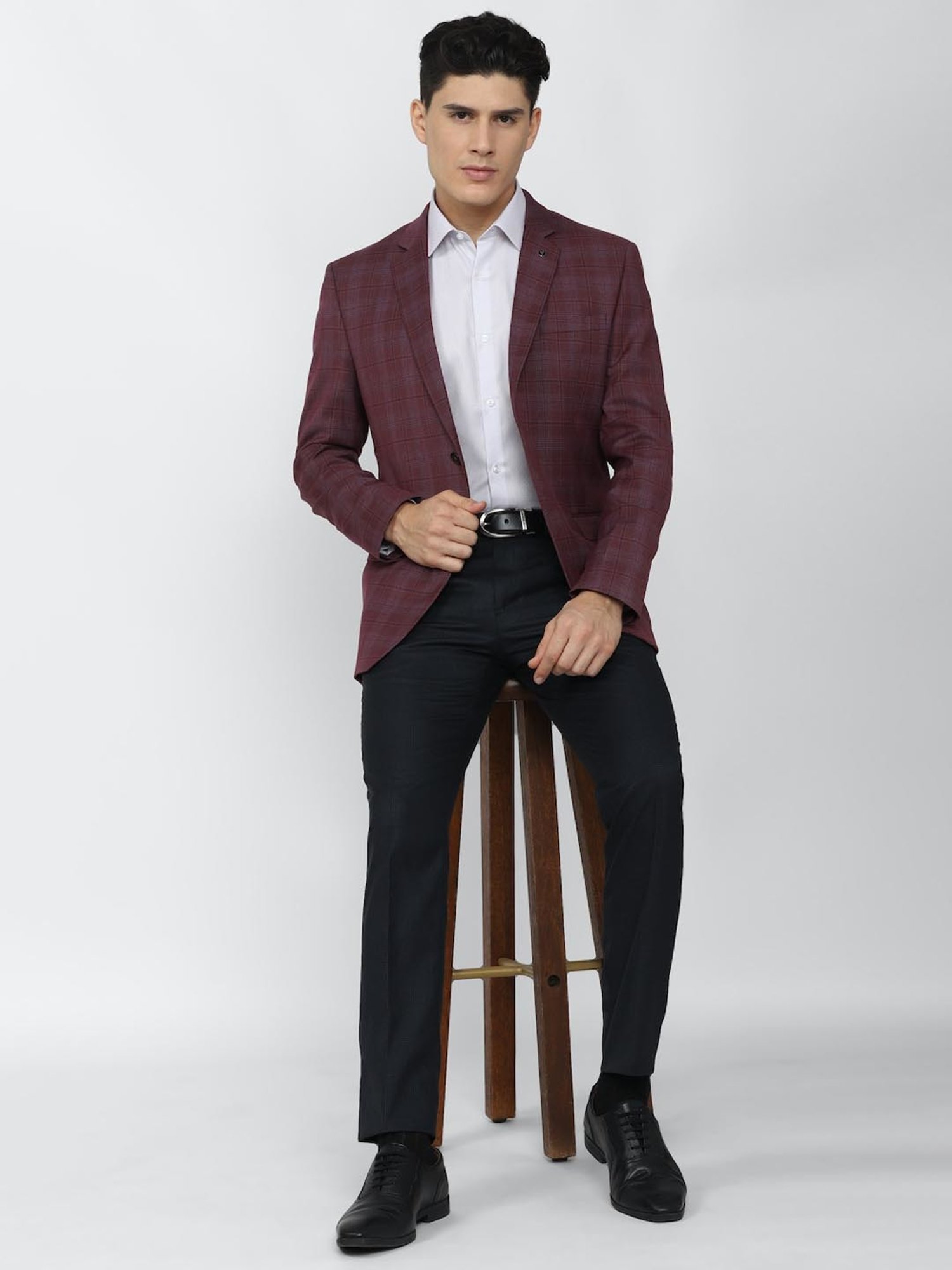 Van Heusen Maroon Slim Fit Checks Blazers