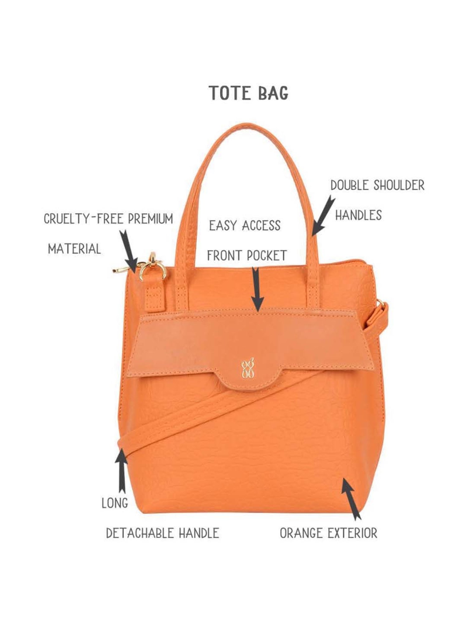 Baggit Orange Textured Small Tote Handbag