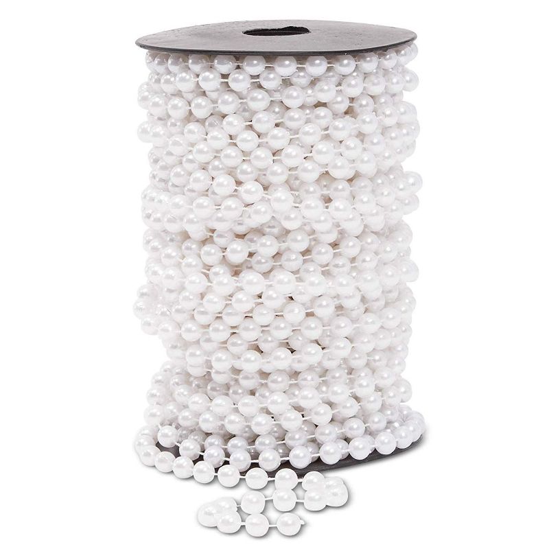 Bright Creations White Pearl Beads Chain Trim Roll for Wedding Garland, DIY Crafts, 0.31 in. x 65 ft