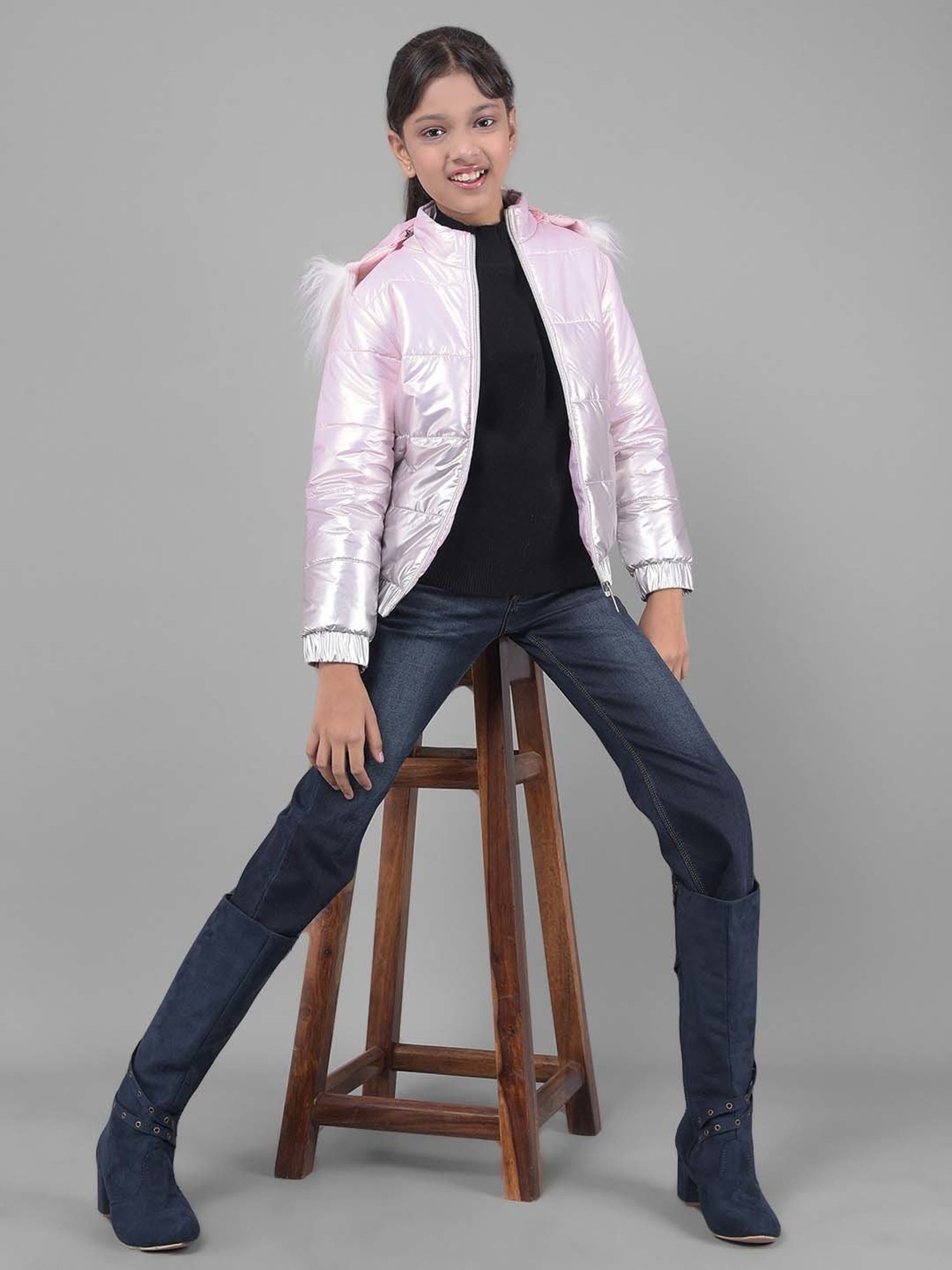 Elle Kids Black Self Pattern Jacket