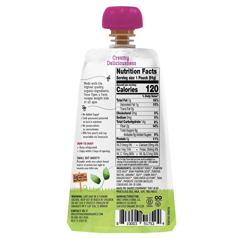 Once Upon a Farm Organic Raspberry Kids' Dairy-Free Yogurt - 3.2oz Pouch