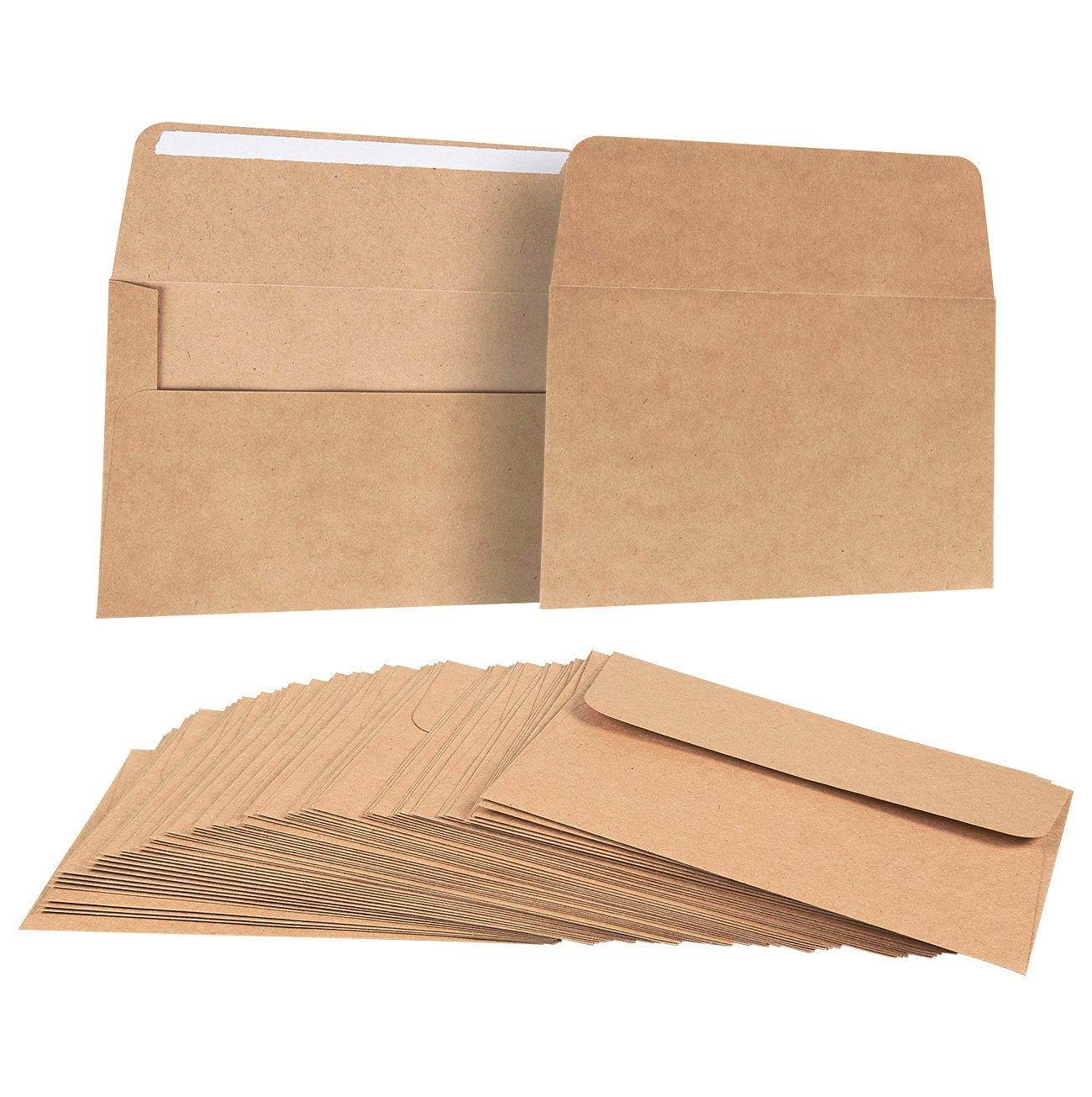 A7 Envelopes for Invitations - 50-Count A7 Invitation Envelopes Bulk, Kraft Paper Envelopes for 5 x 7 Inch Photos, Wedding, Baby Shower, Party Invitations, Square Flap, Brown, 5.25 x 7.25 Inches
