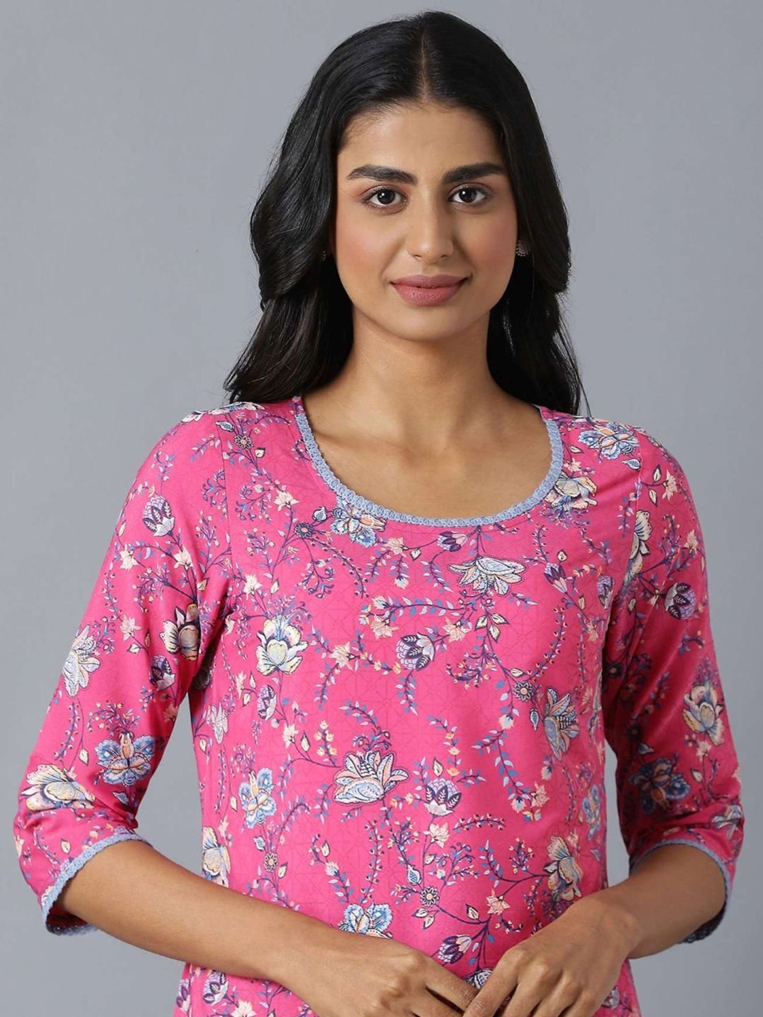 Aure by Aurelia Pink & Purple Printed Kurta Palazzo Set