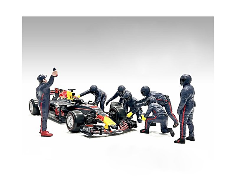 Formula One F1 Pit Crew 7 Figurine Set Team Blue for 1/43 Scale Models by American Diorama
