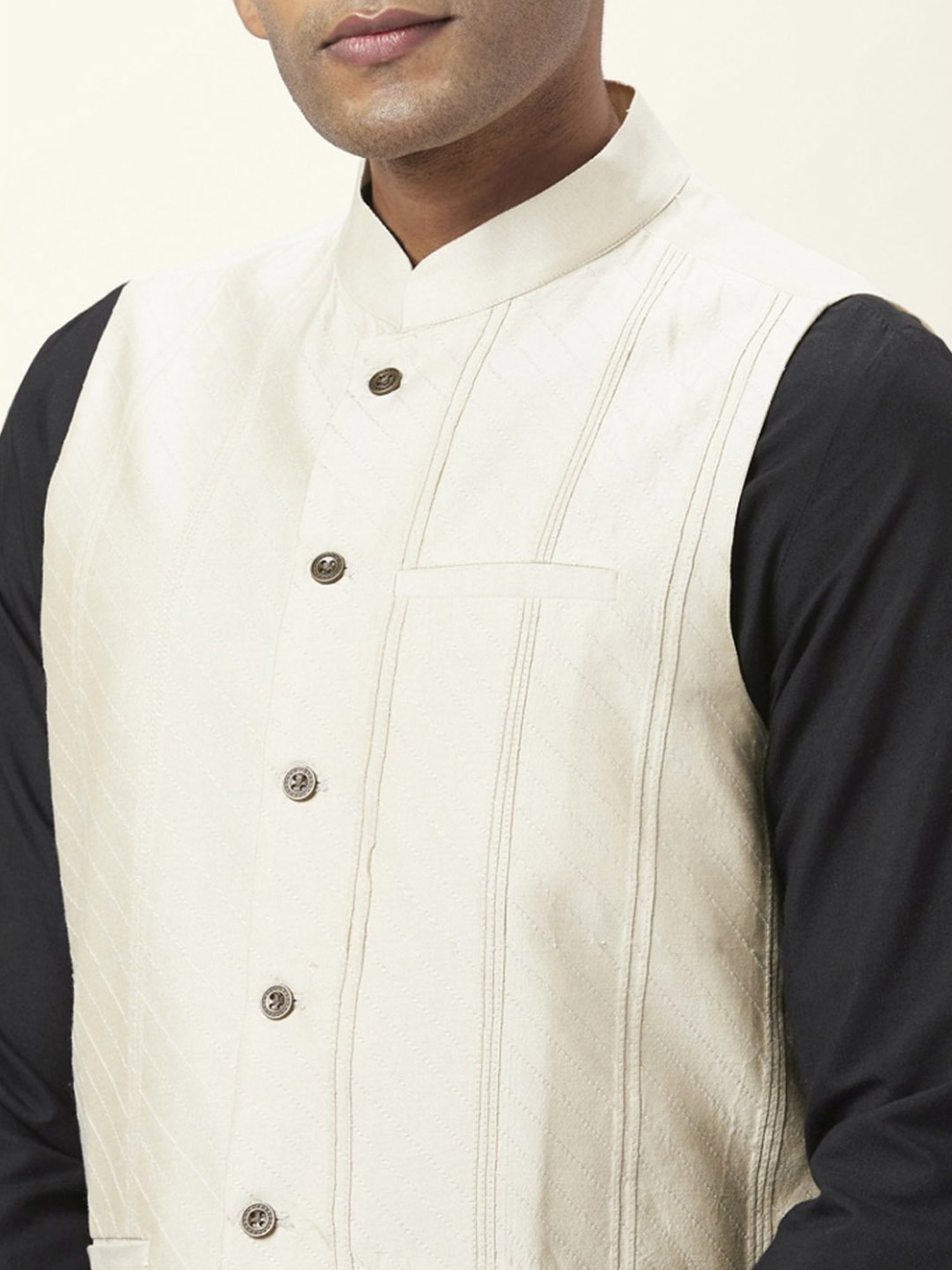 Indus Route By Pantaloons Beige Regular Fit Embroidered Nehru Jacket