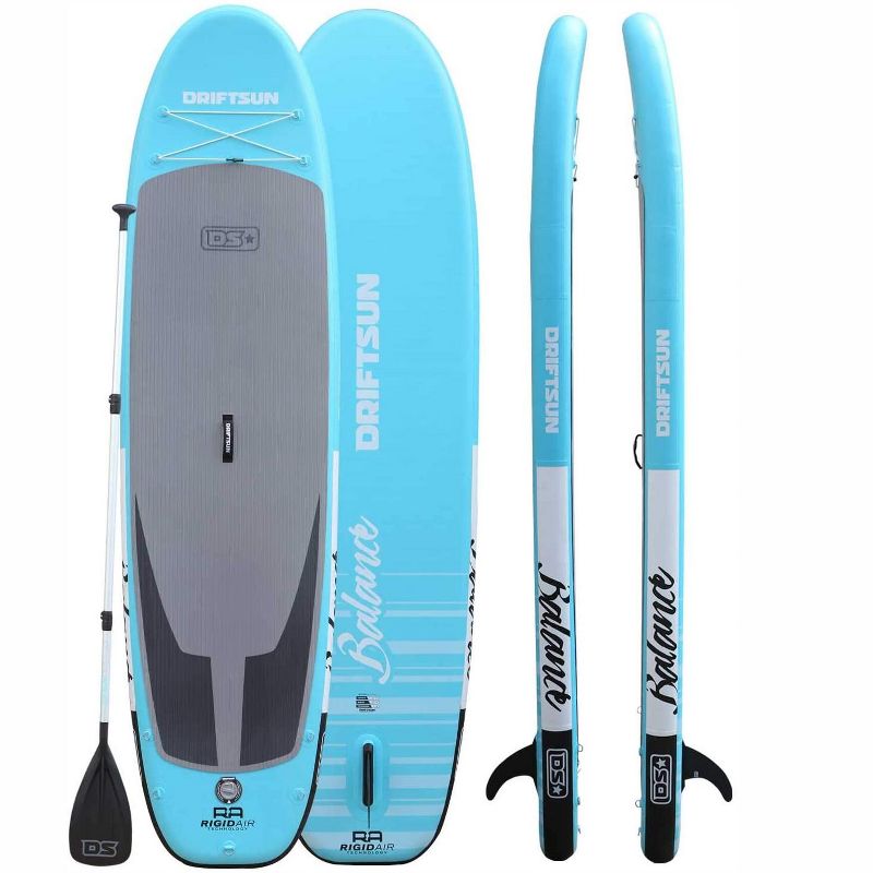 Driftsun 11 Foot Extra Wide Inflatable Stand Up Paddle Board Package with Rolling Travel Storage Backpack, Foldable Aluminum Pole, and More, Teal
