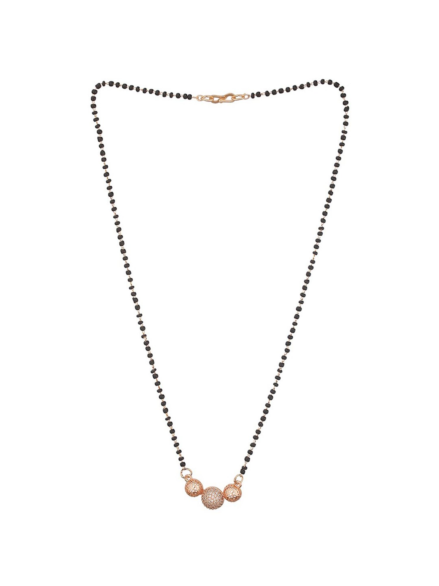 Aatmana Black Rose Gold-Plated Beaded & AD Studded Mangalsutra