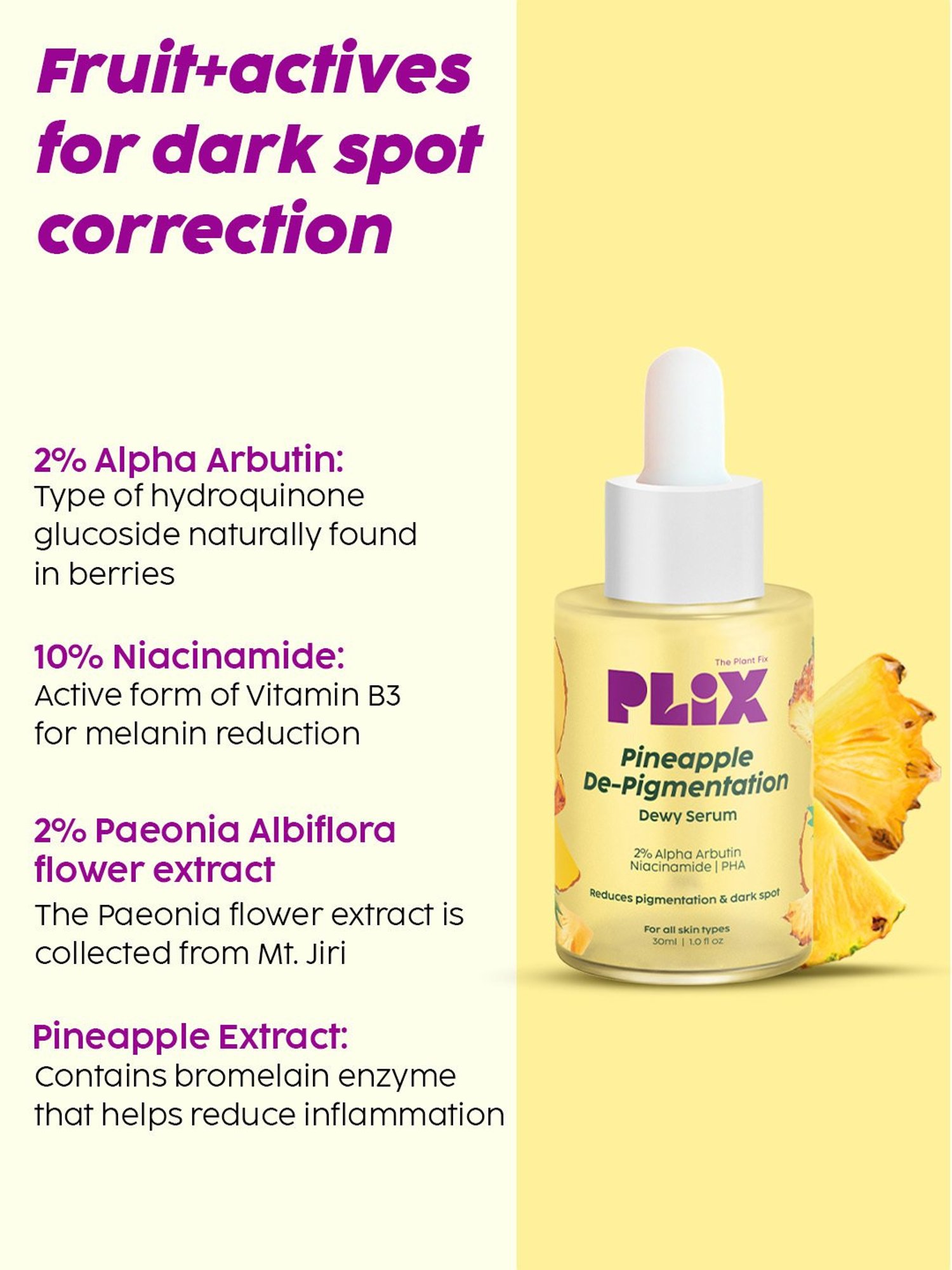 PLIX THE PLANT FIX Pineapple De-Pigmentation Smoothie Moisturizer, Dewy Serum & Juicy Facewash Combo