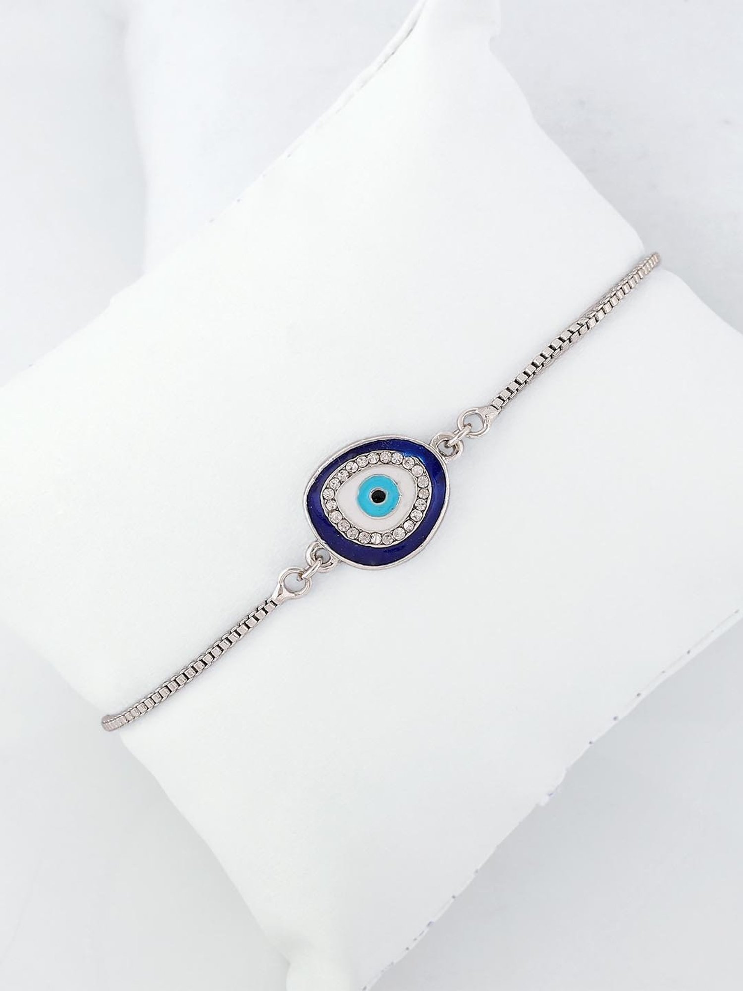 Estele Rhodium-Plated Evil Eye Bracelet with Crystals for Women