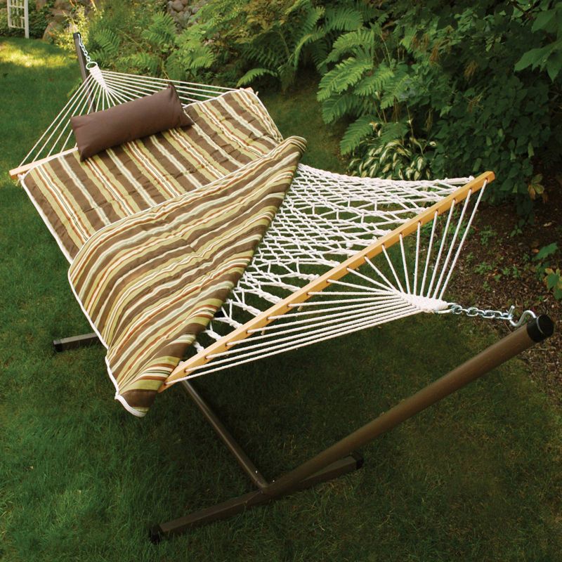 Outdoor Hammock and Stand Set - Beige/Brown/Off-White Stripe