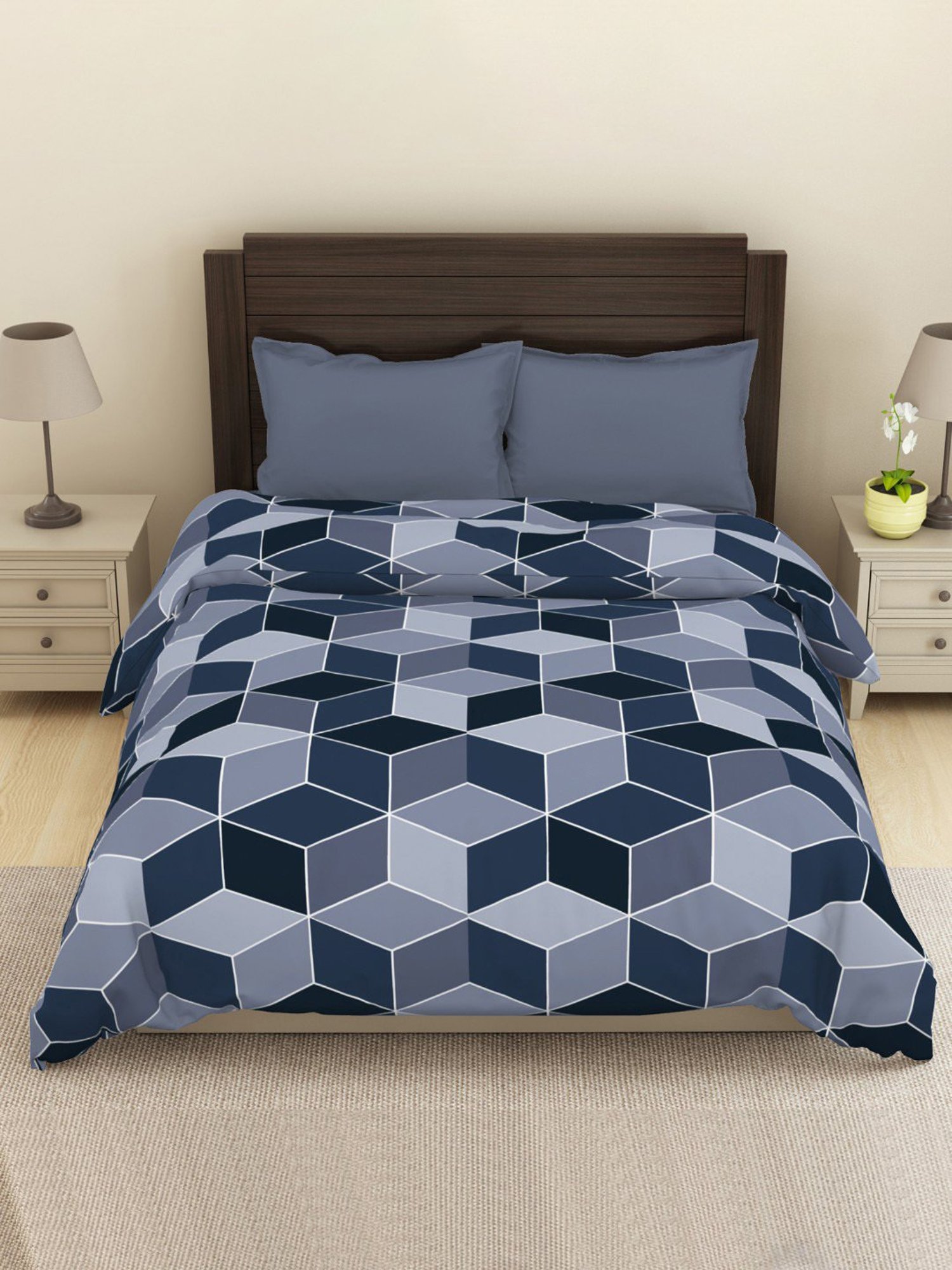 Welspun Geometric Blue 144 TC Microfiber Double Dohar