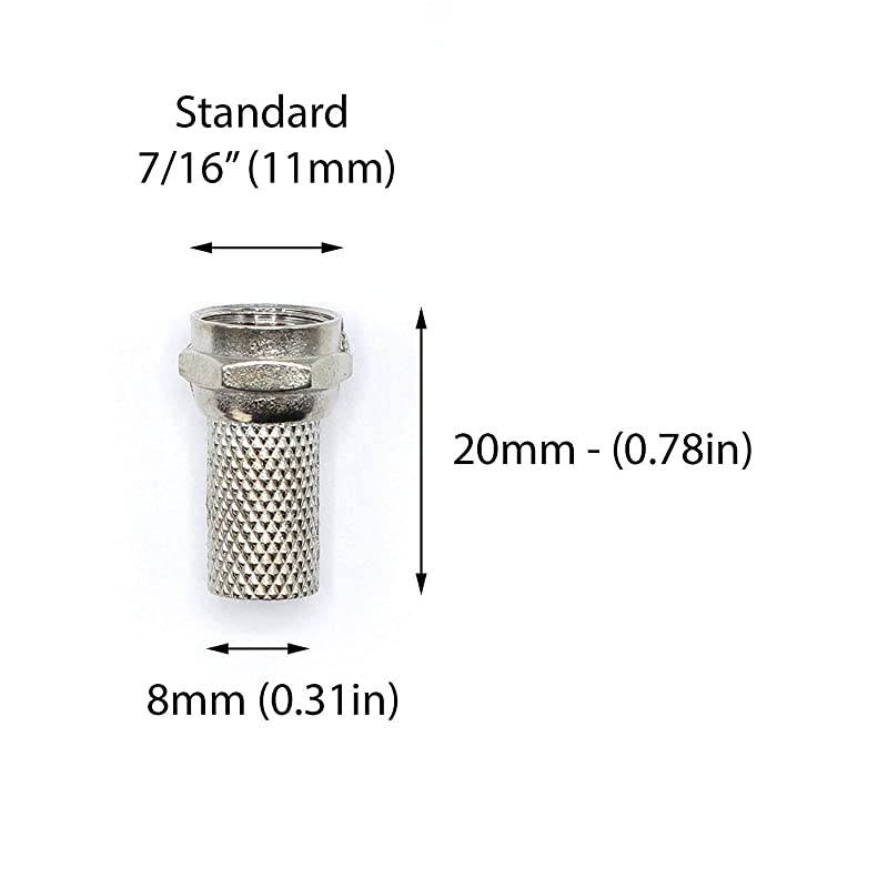 Coaxial Cable Screw On Connector | 100 Pack | Twist On Type Fitting for RG6 Coax Cable for Easy Installation no Tool Required