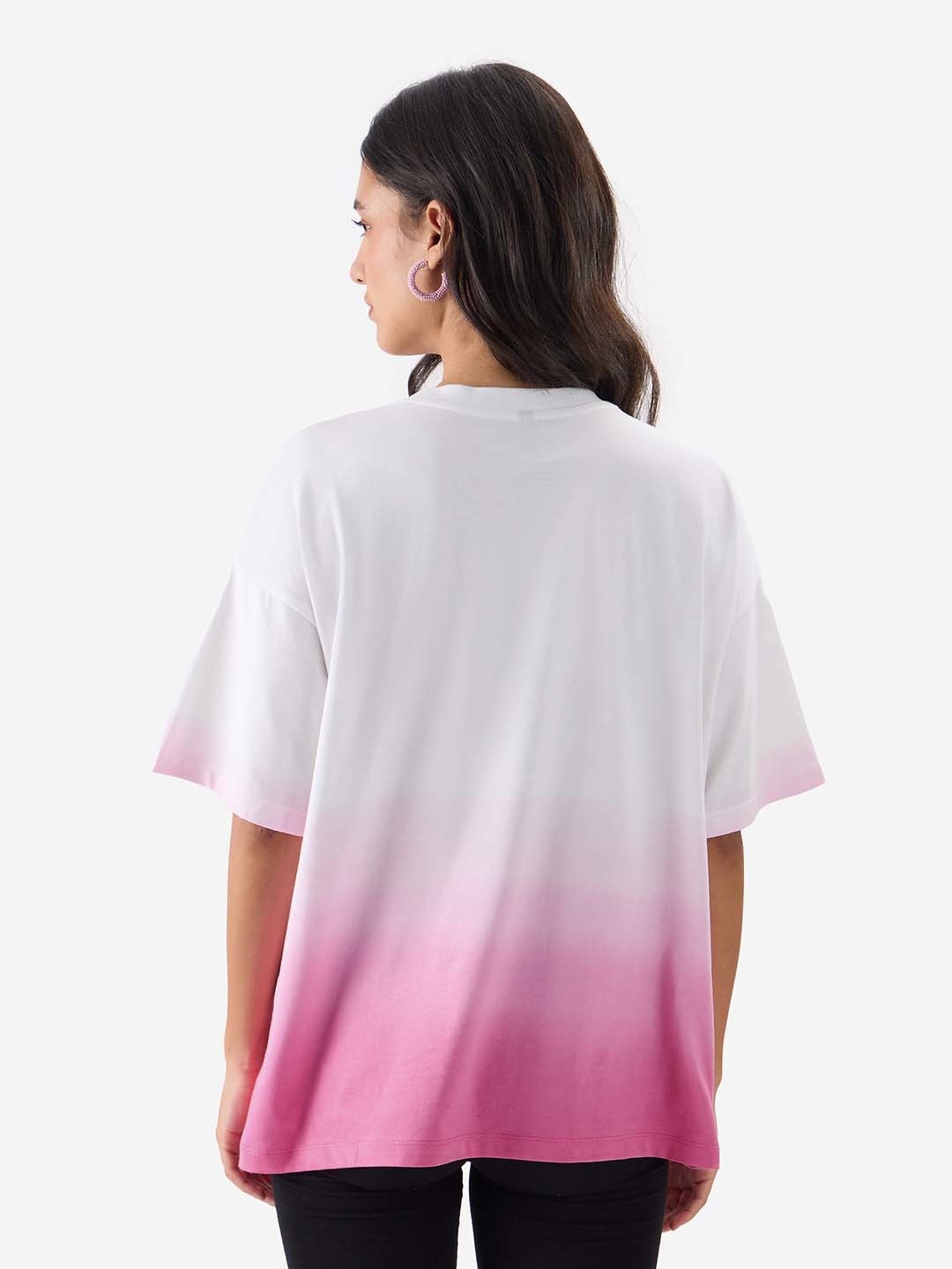 The Souled Store White & Pink Cotton Printed T-Shirt