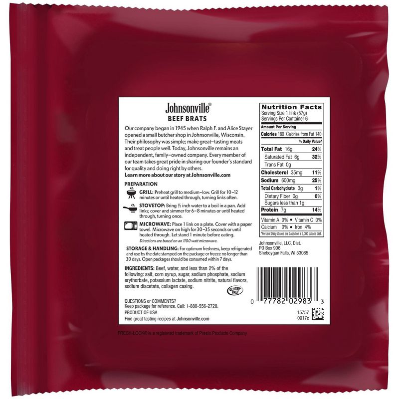 Johnsonville Smoked Beef Bratwurst - 14oz