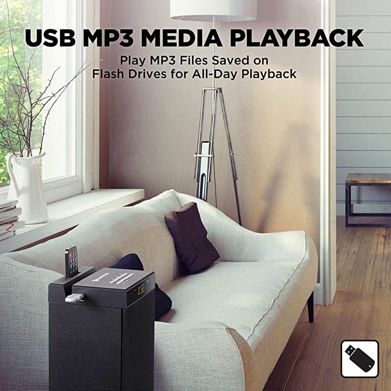 Bluetooth Tower Speaker with Builtin Subwoofer BlueSYNC STW Floor Standing Speaker Tower with Thumping Bass Immersive 120W Peak Power AUX Flash Drive MP3 FM Radio USB Port Single