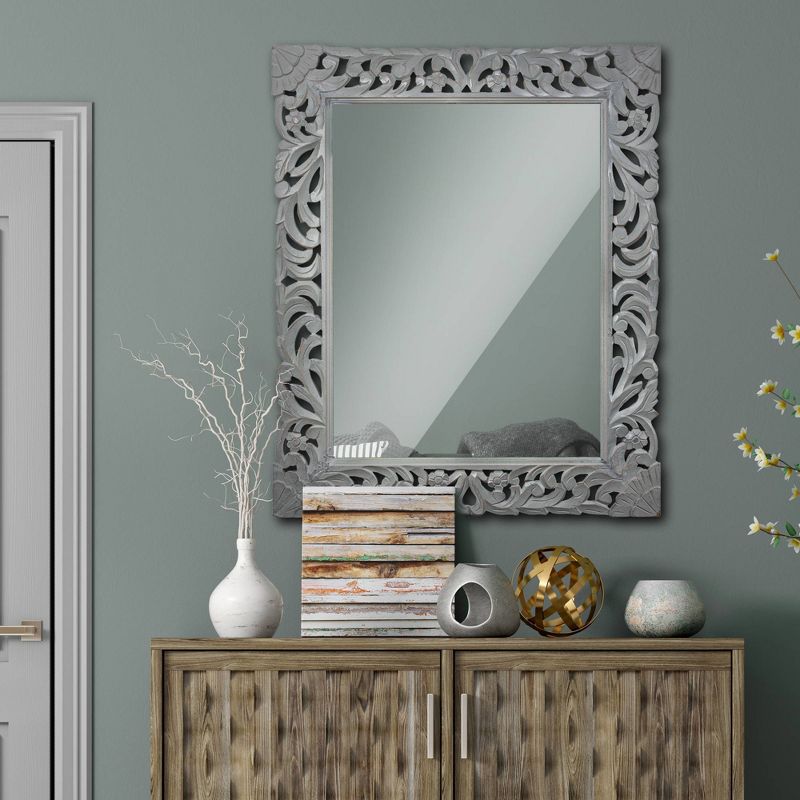 Hand Carved Wood Medallion Accent Mirror Gray - Crystal Art Gallery