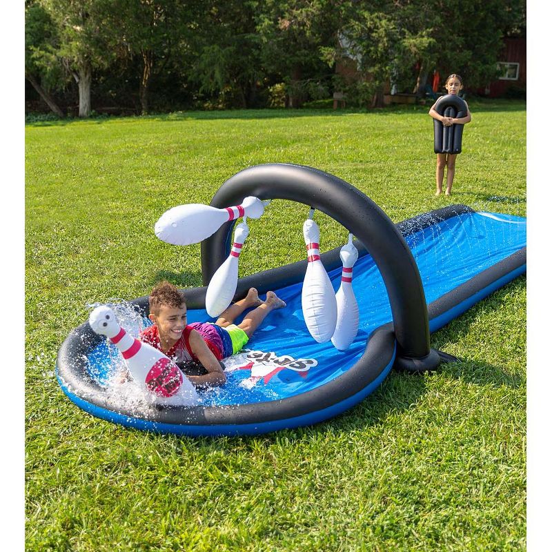 HearthSong Strike Zone 18'L Bowling Water Slide with Two Speed Boards for Outdoor Active Play