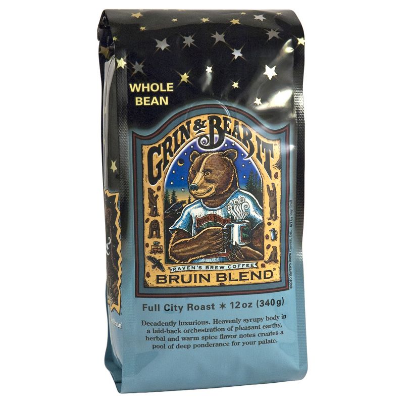 Raven's Brew Grin & Bear It Bruin Blend Full City Roast Dark Roast Whole Bean Coffee - 12oz