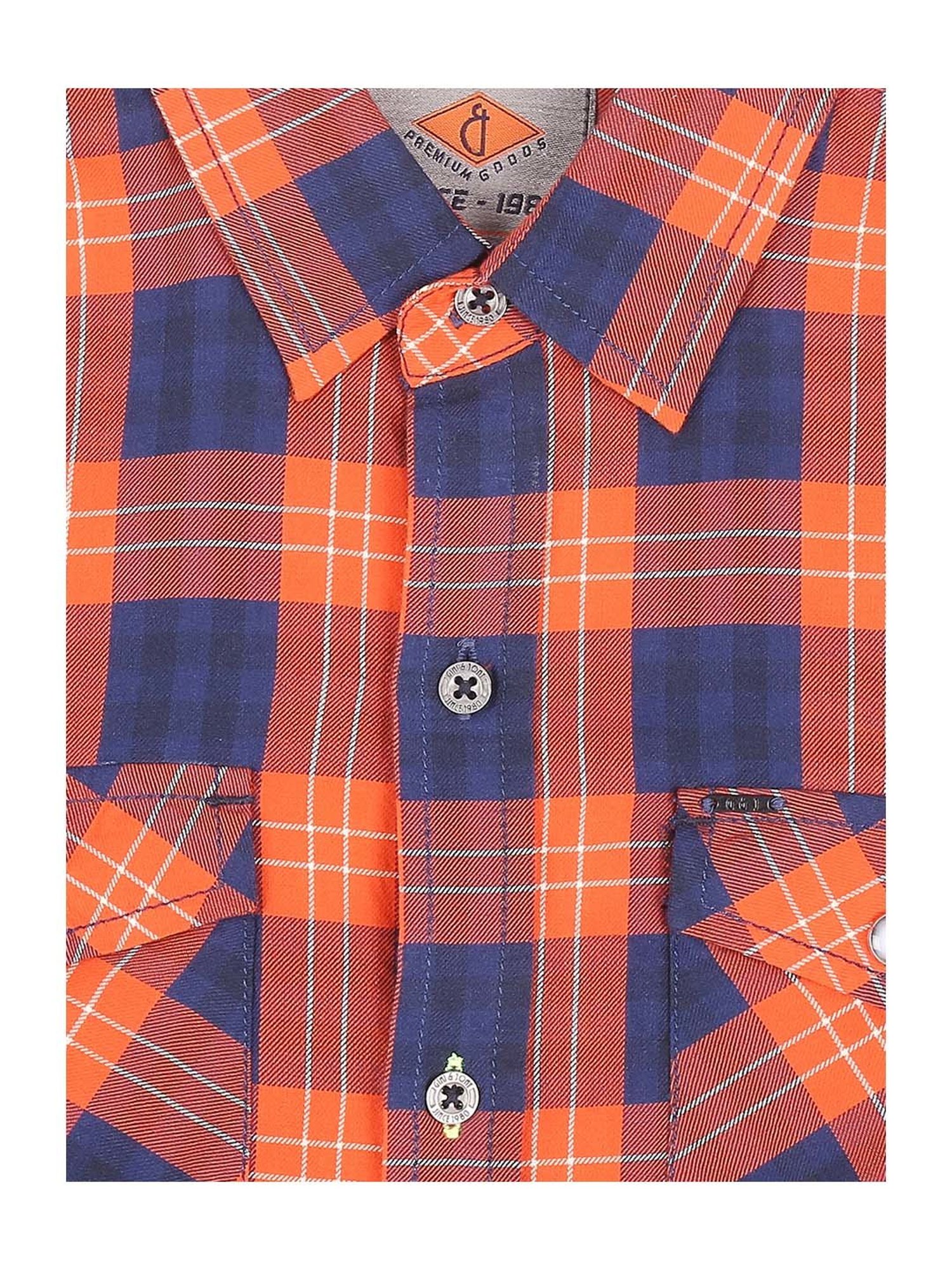 Gini & Jony Boys Orange & Blue Cotton Plaid Shirt