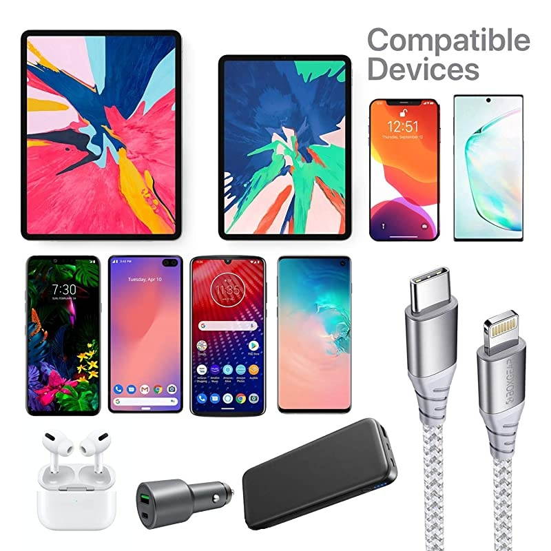 iPhone 12 Fast Charger Apple MFI Certificate for iPhone 11 Pro 11 Pro Max  18W PD Power Adapter 10 Feet Braided Nylon USBC to Lightning Cable iPhone Xs XS Max XR X Syncing and Charge