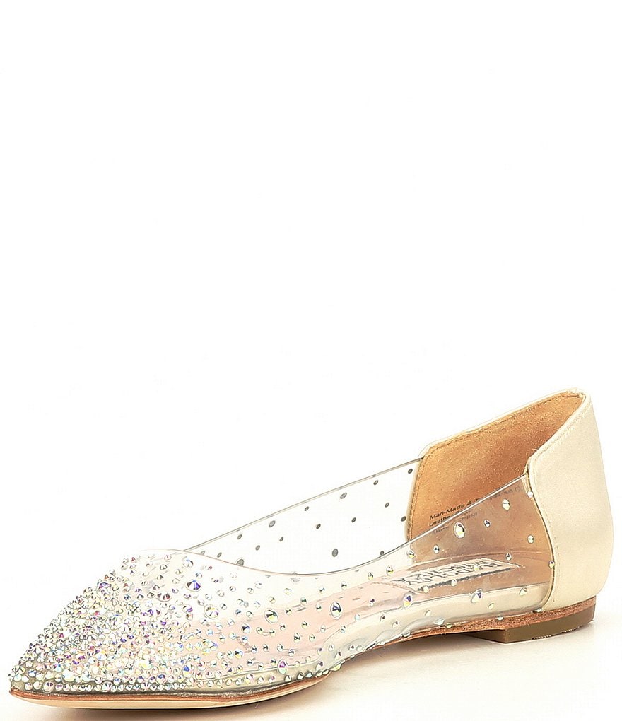 Badgley Mischka Gabi Satin Clear Embellished Flats