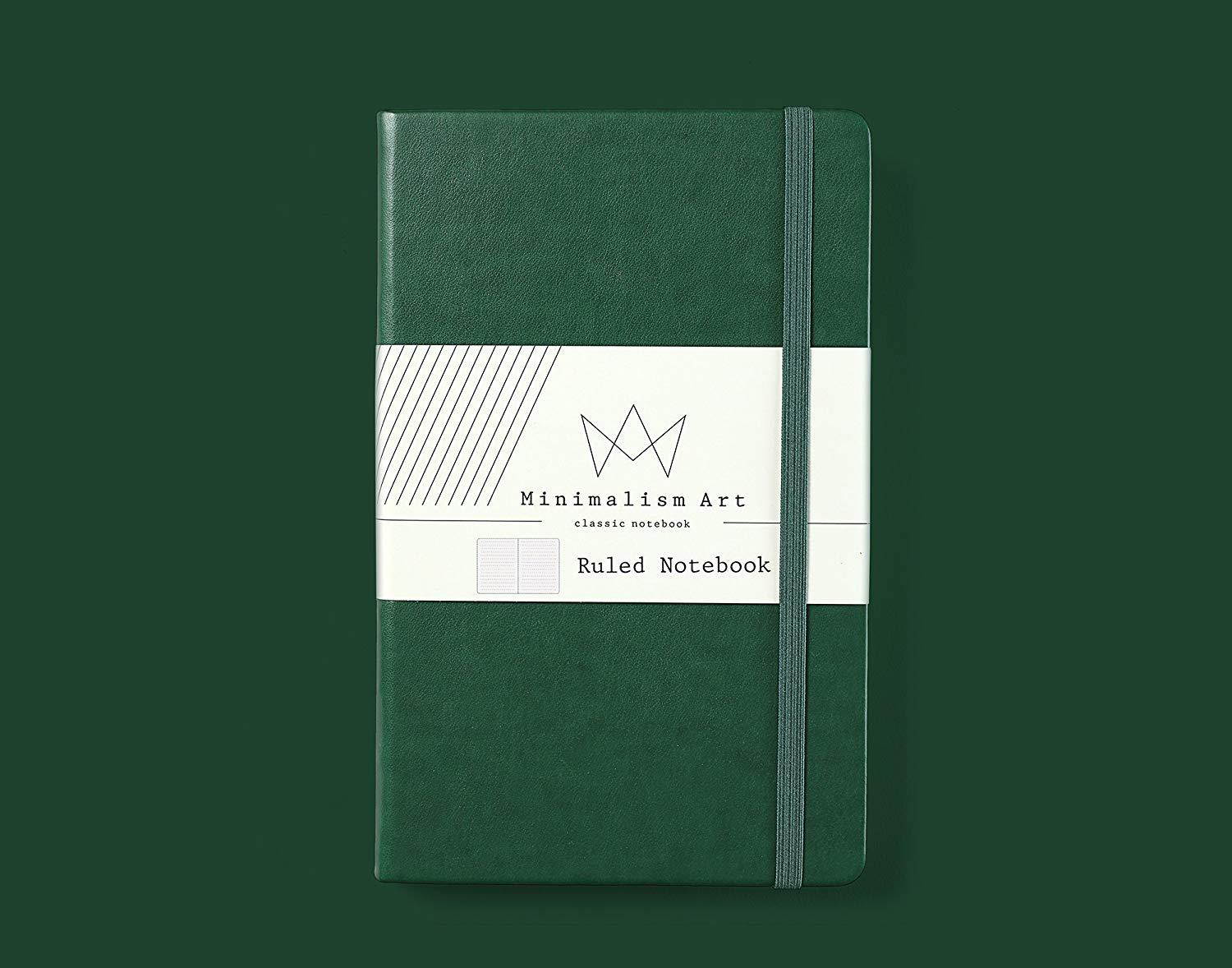 Minimalism Art | Classic Notebook Journal, Size: 5" X 8.3", A5, Green, Ruled/Lined Page, 192 Pages, Hard Cover/Fine PU Leather, Inner Pocket, Quality Paper - 100gsm | Designed in San Francisco