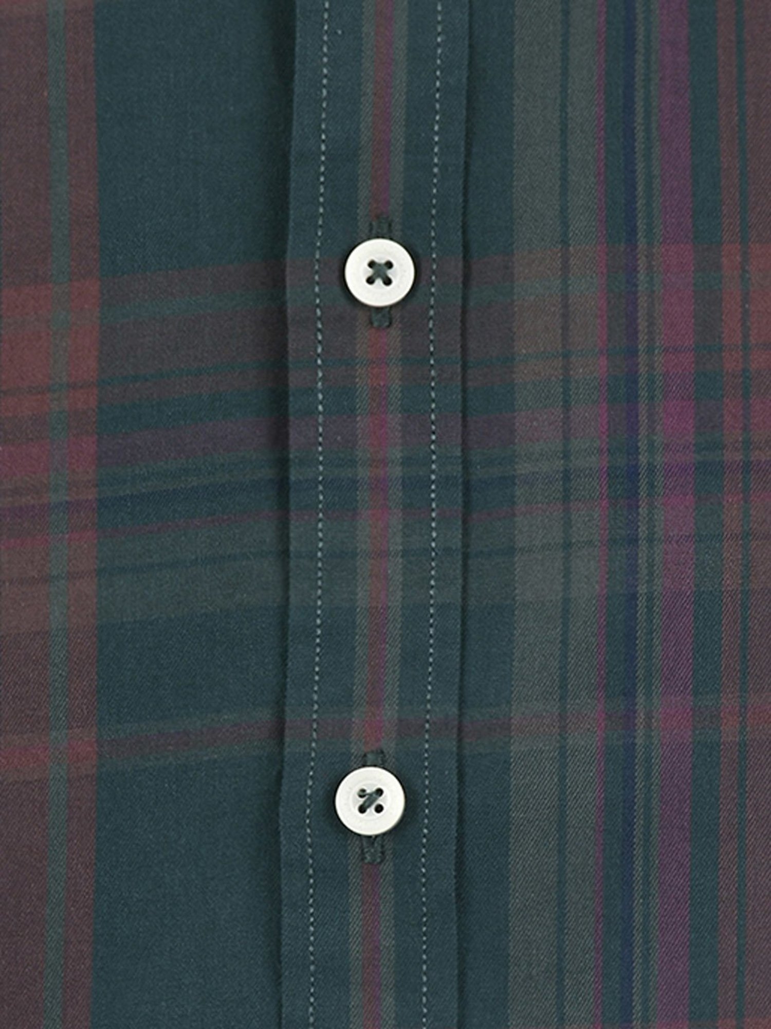 London Fog Green Regular Fit Check Cotton Shirt