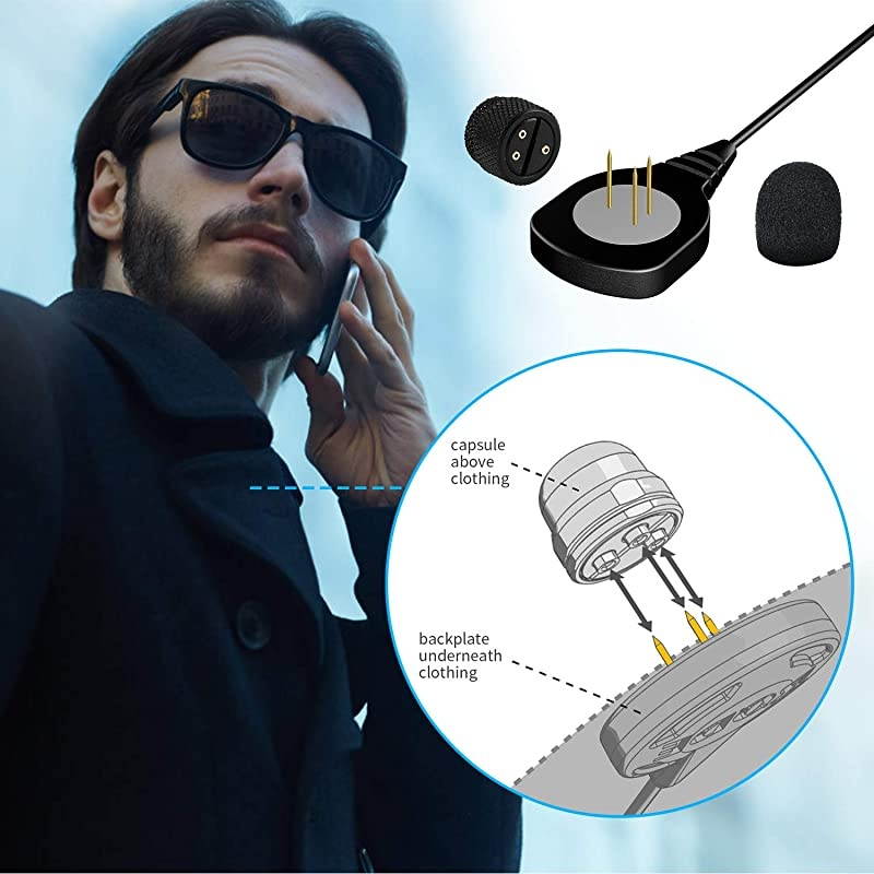 Concealed Lavalier Microphone, Lapel Omnidirectional Condenser Mic with Pin Through Clothing for Minimal Visibility,Connectivity via 3.5mm TRS Plug for DSLRs/Cameras/Camcorders and More
