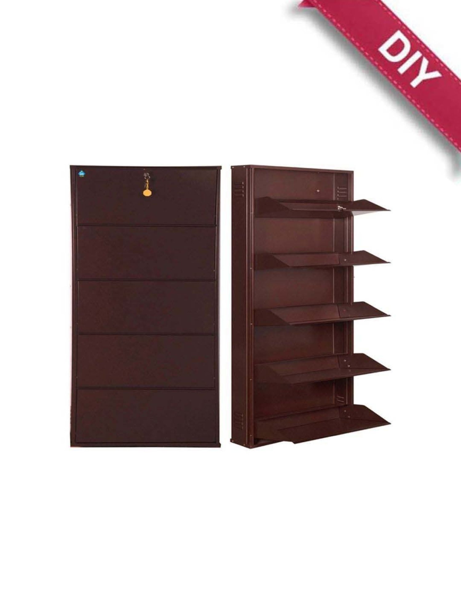 Delite Kom Metal Shoe Rack - 29" 5 Shelf, Coffee, PowderCoat, Wall Mount, DIY