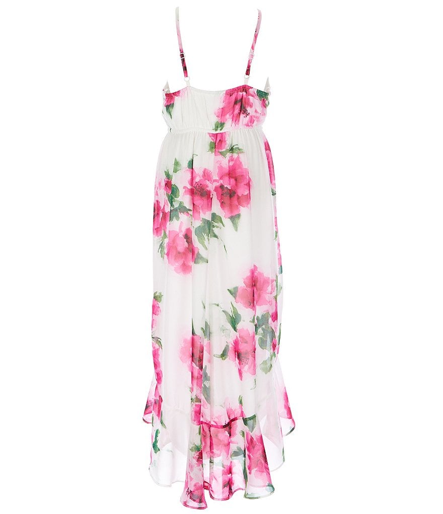 Zunie Big Girls 7-16 Sleeveless Tie-Waist Floral Print Tiered Mesh Skirt Maxi Dress