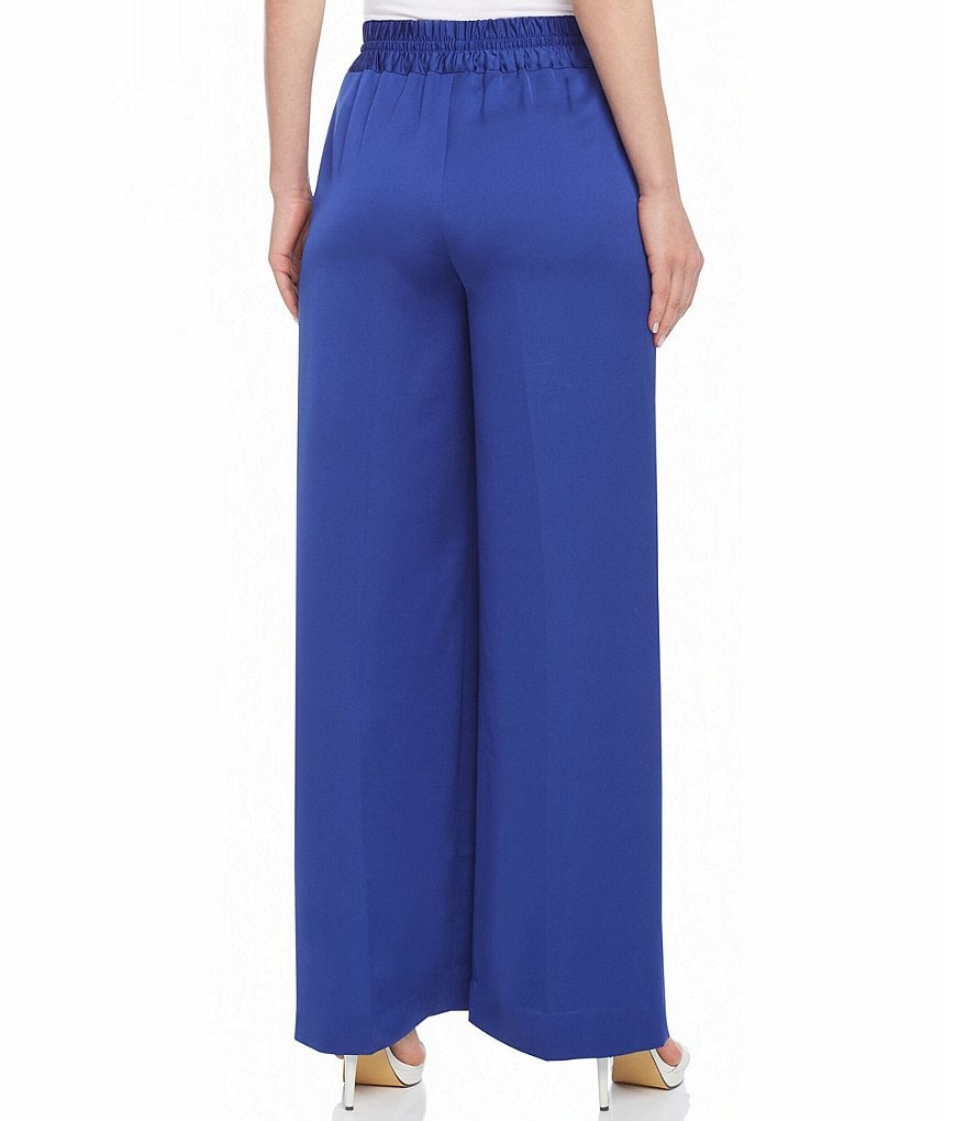 Anne Klein Satin Crepe Full Length Wide Leg Drawstring Culotte Pants