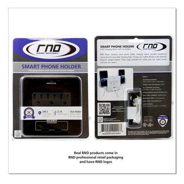 RND Power Solutions Wall Power Station Includes 3AC Plugs,2 USB Ports and 2 Holders for Your Smartphone(Black)