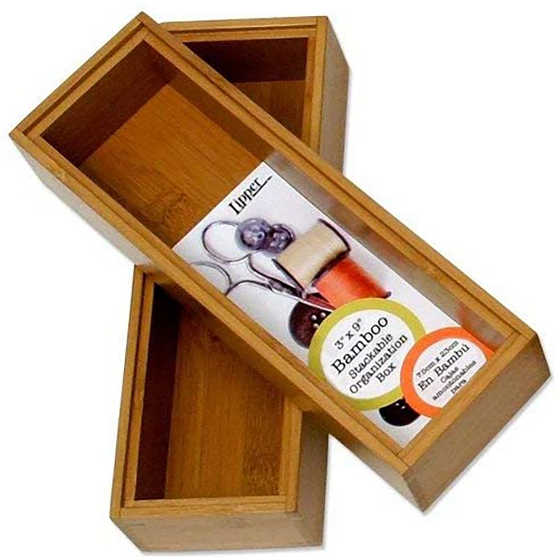 Lipper International 3 x 9-Inch Wood Stacking Drawer Organizer Box for Kitchens, Offices, or Garages, Pair of 2