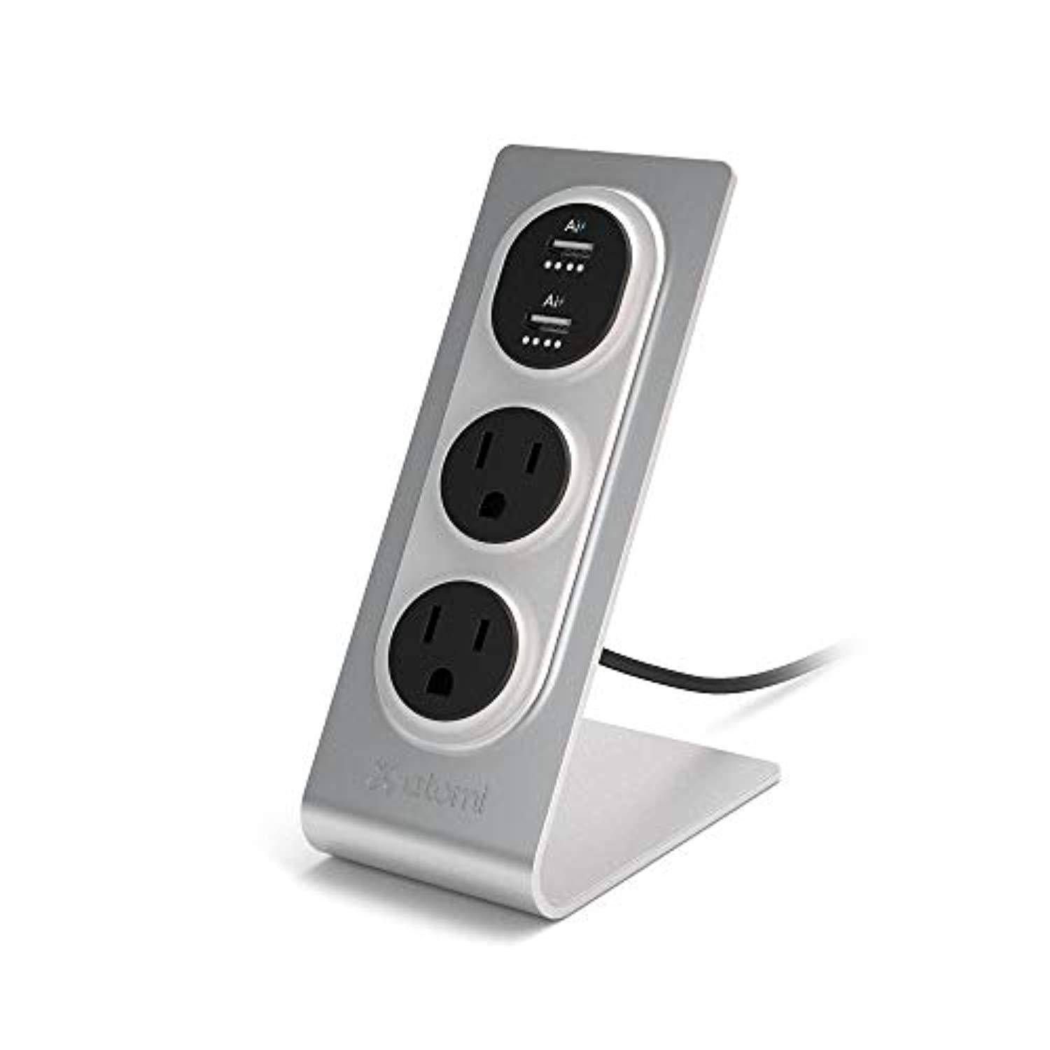 atomi desktop usb/charge outlet surge protector, silver