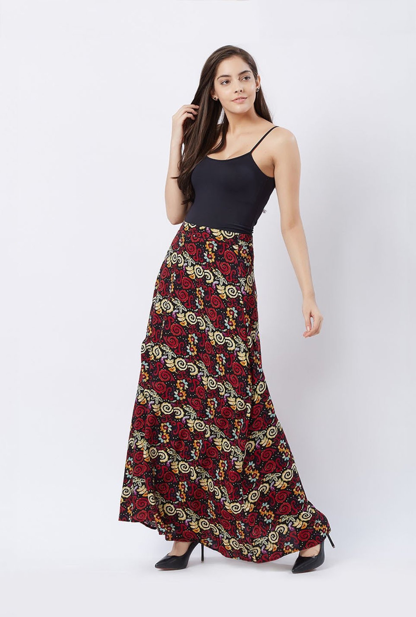 Fusion Beats Black Printed Maxi Skirt